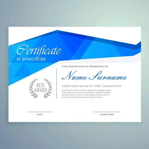 Design de modelo de certificado moderno elegante com azul abstrato sh —  Vetores de Stock