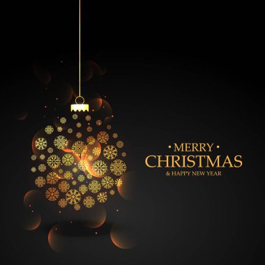 siyah arka plan üzerine kar taneleri ile yapılan altın Noel top