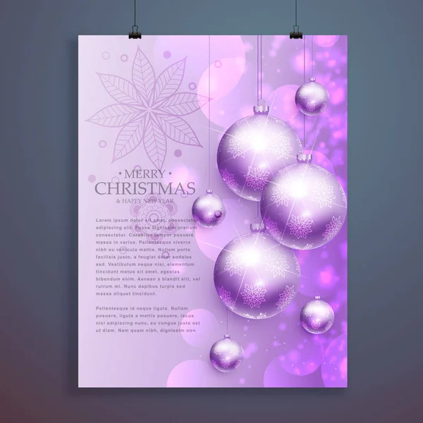 Stylisches Merry Christmas Flyer Design mit hängenden glänzenden Weihnachten — Stockvektor