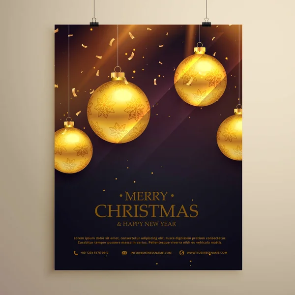 Шаблон празднования Рождества с золотыми шариками — стоковый вектор