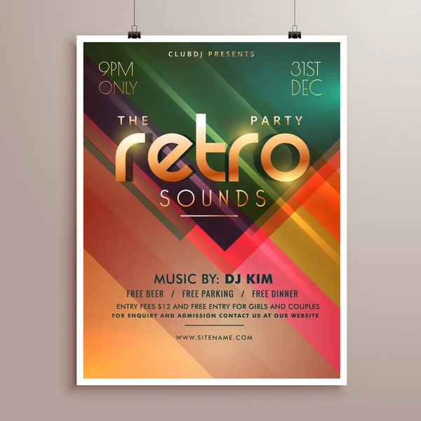 Rétro musique fête événement flyer invitation modèle — Image vectorielle