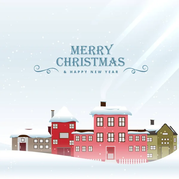 merry christmas festival greeting with houses covered with snow