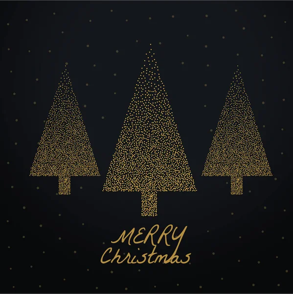 Stilvoller Weihnachtsbaum mit goldenen Punkten auf schwarzem Hintergrund — Stockvektor