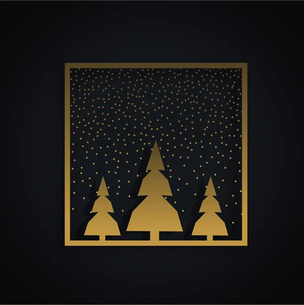 amazing christmas festival design with three trees and golden fr