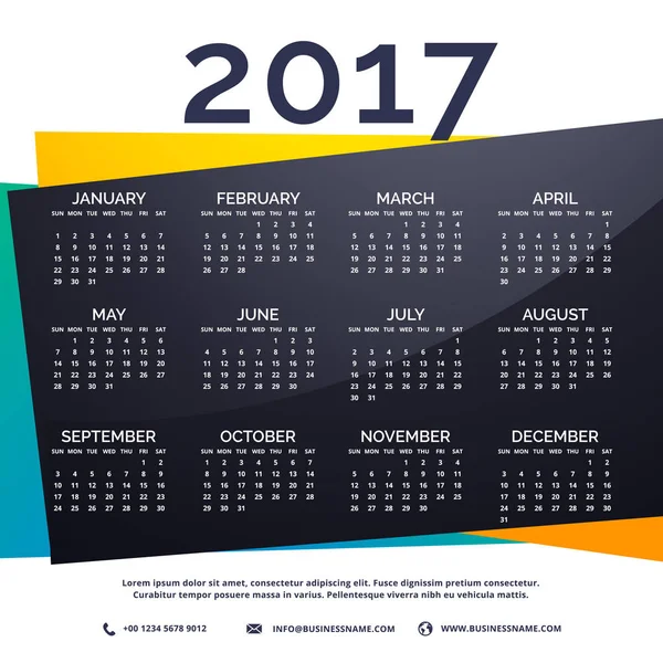 2017 újévi Naptár sablon — Stock Vector