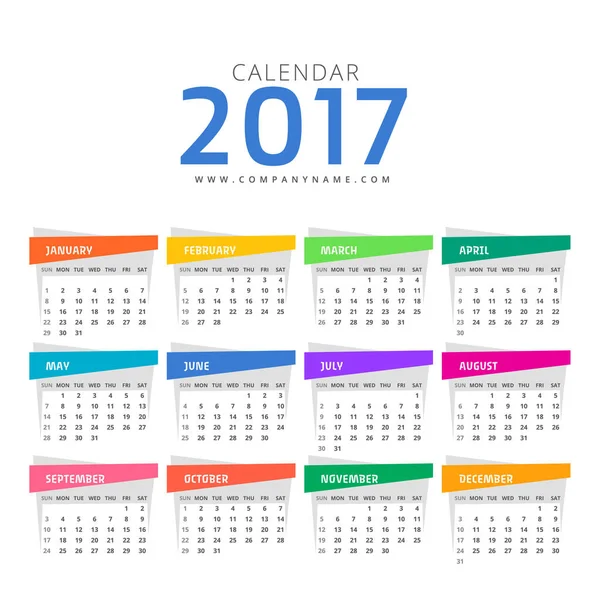 Clean 2017 calendar design template — Stock Vector