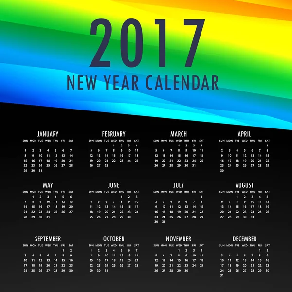 2017 calendar template with colorful shapes — Stock Vector