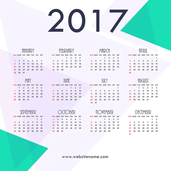 2017 new year calendar template design with triangle shapes back — Stock Vector