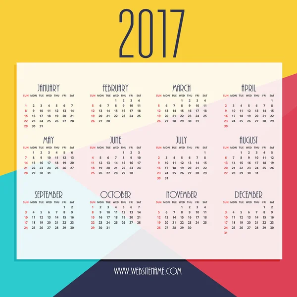 Abstract 2017 new year calendar design with minimal shapes — Stock Vector