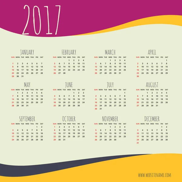 2017 happy new year calendar with colorful waves — Stock Vector