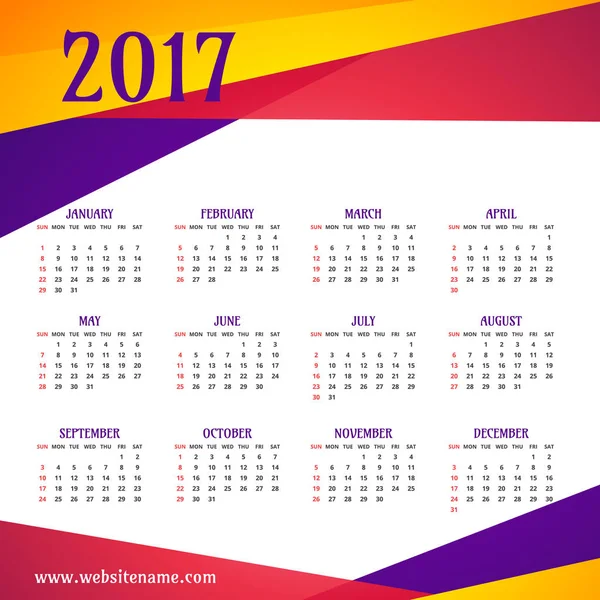 Modern colorful 2017 calendar template — Stock Vector