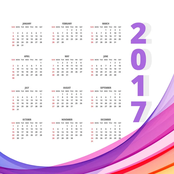 2017 calendar design with colorful wave — Stock Vector