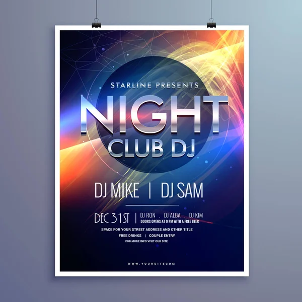 Stilvolle Nachtclub Musik Party Flyer Vorlage Design — Stockvektor