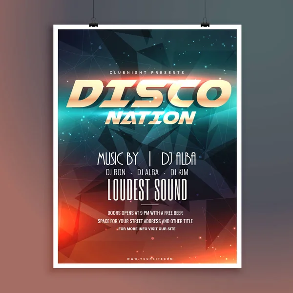 Incroyable disco nation musique événement flyer modèle — Image vectorielle