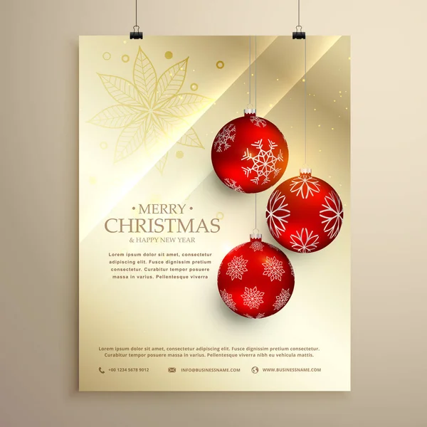 Natal festival folheto modelo cartão de saudação com pendurado vermelho — Vetor de Stock