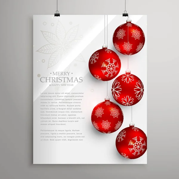 Modelo de cartão de saudação festival de Natal elegante com bolas vermelhas — Vetor de Stock