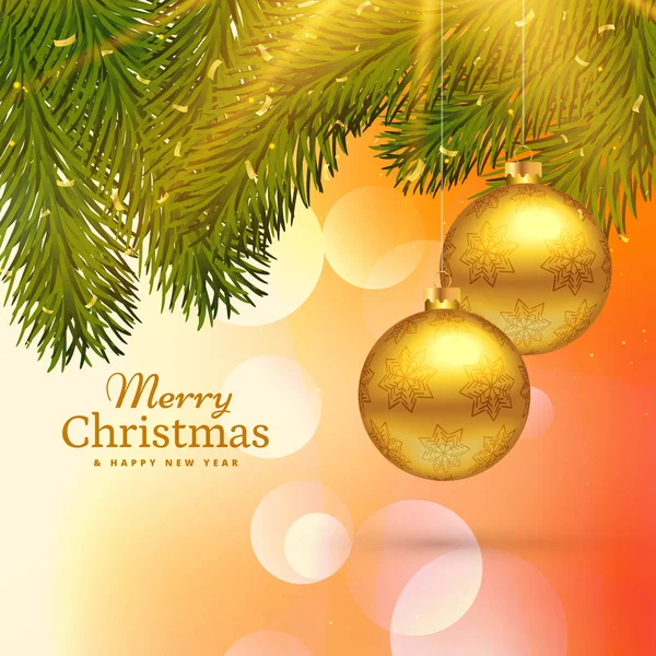 美しいクリスマス カード デザイン、金をぶら下げの挨拶 — ストックベクタ