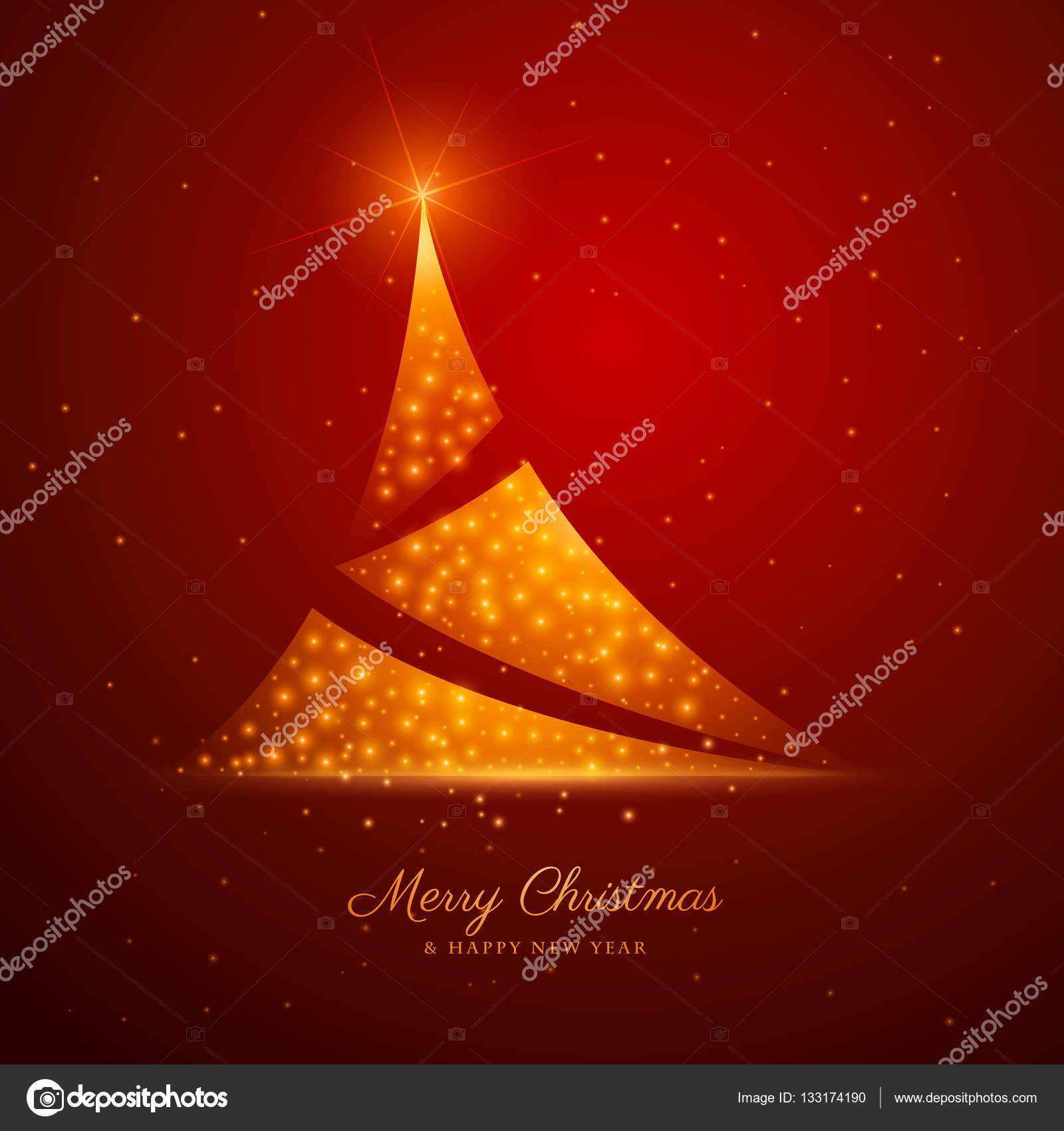 Disegno dell albero di Natale con le scintille d oro su sfondo rosso —