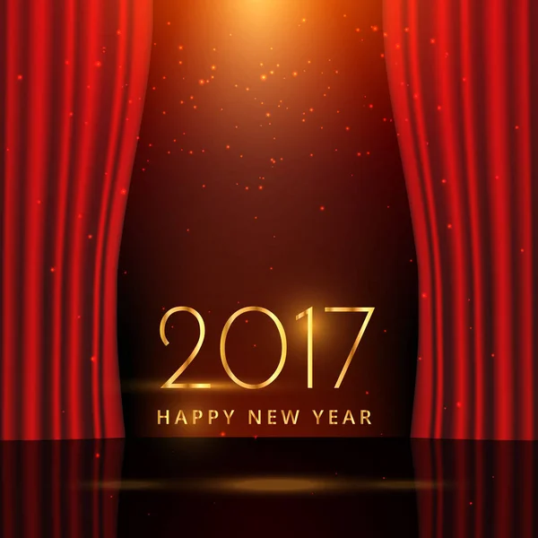 Золотое новогоднее желание 2017 года на сцене с занавесками — стоковый вектор