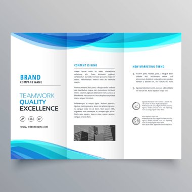 blue wave trifold brochure template for your business clipart