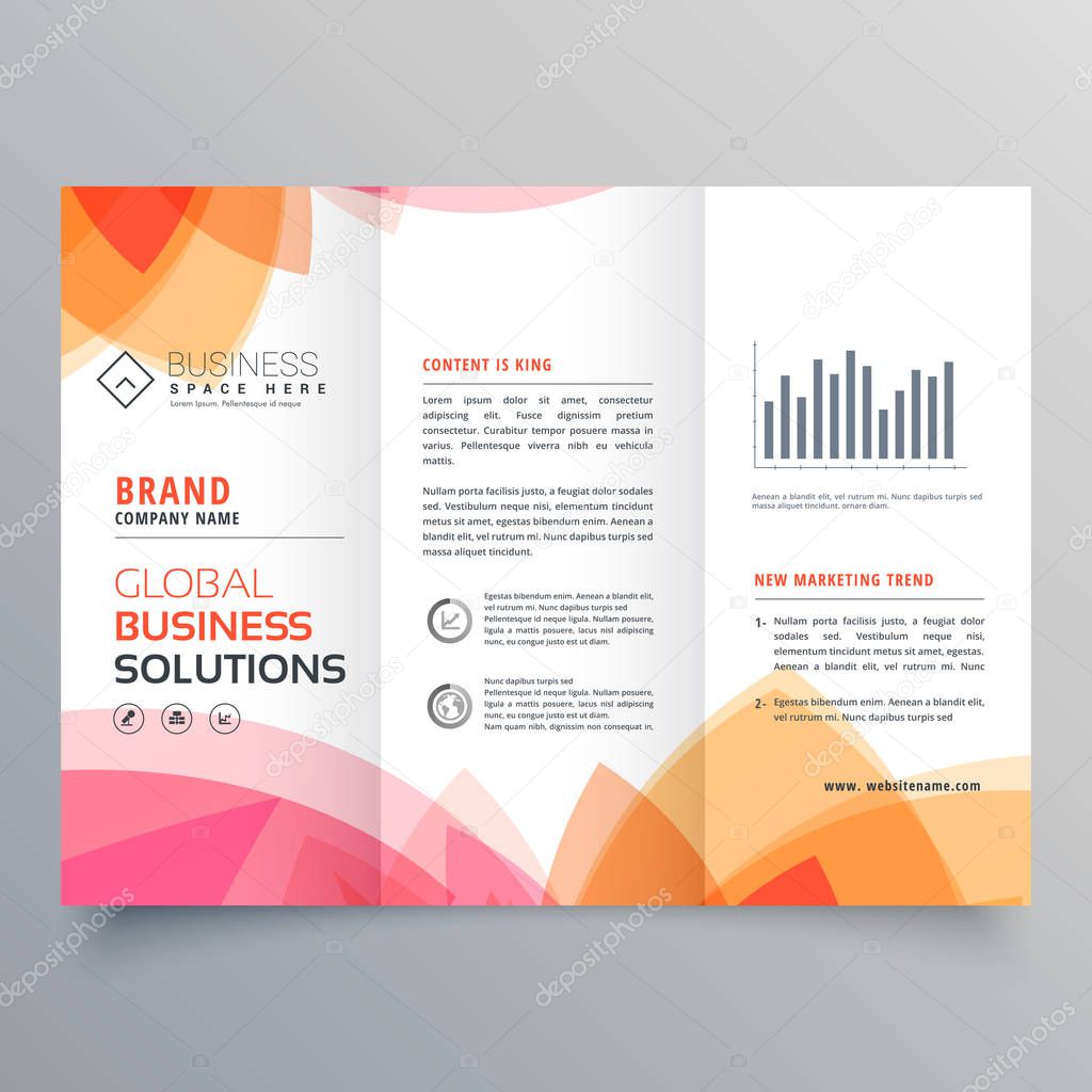 business trifold brochure template with soft pink and orange col