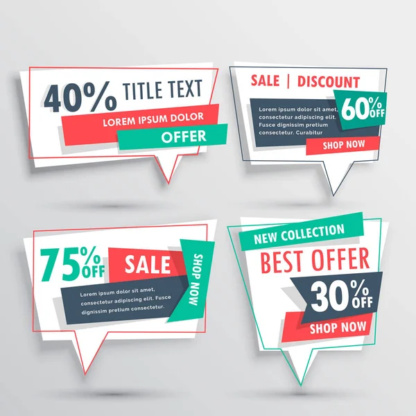 Collection of discount banners in origami chat bubble style — Stock Vector