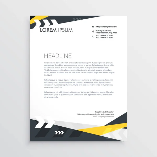 creative letterhead template with yellow and black geometric sha