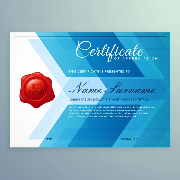 Diplom certifikatmallen med abstrakta blå former — Stock vektor