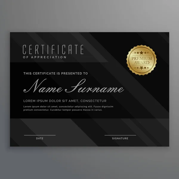 Certificato di diploma scuro design creativo con simbolo di riconoscimento — Vettoriale Stock