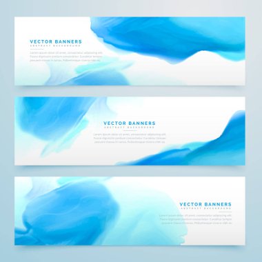 mavi mürekkep suluboya afiş kümesi