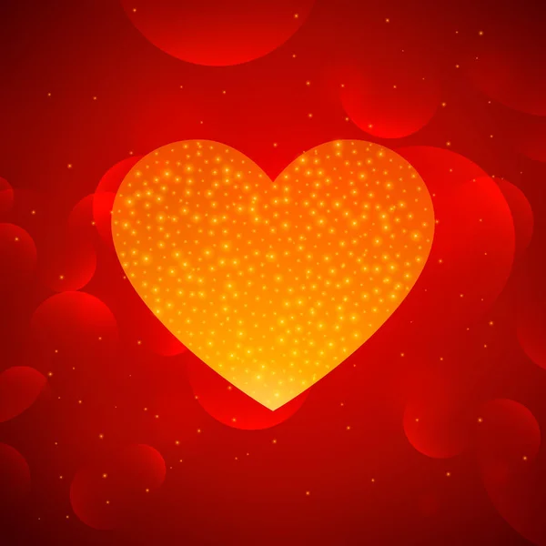 Corazón dorado sobre fondo rojo bokeh — Vector de stock