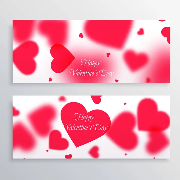 Valentines day banners with blurred hearts — Stock Vector