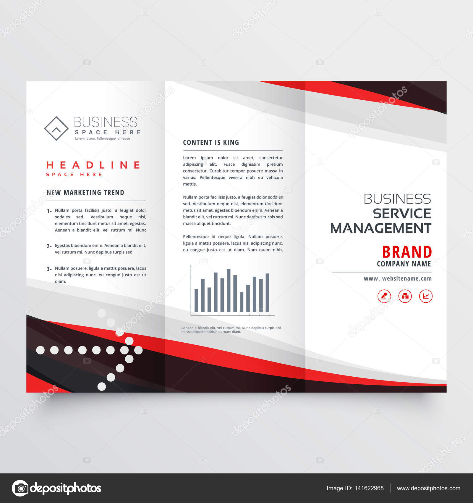 Diseño de folleto de tríptico rojo y negro para su negocio Vector de stock  #141622968 de ©StarLine, image size:963x1024