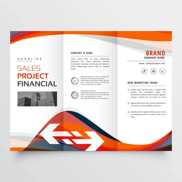 Design de brochura de três dobras com forma ondulada abstrata atraente — Vetor de Stock