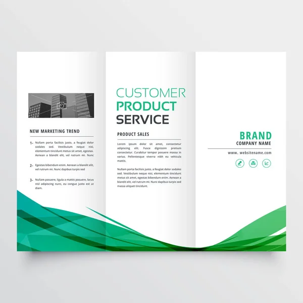Diseño elegante del folleto del triple de la onda verde para su negocio — Vector de stock