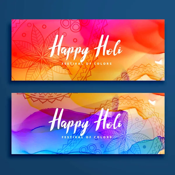 colorful happy holi banners set