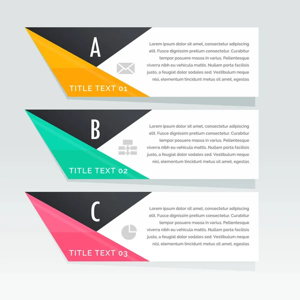 Elegantes banners blancos de infografía de tres pasos — Archivo Imágenes Vectoriales