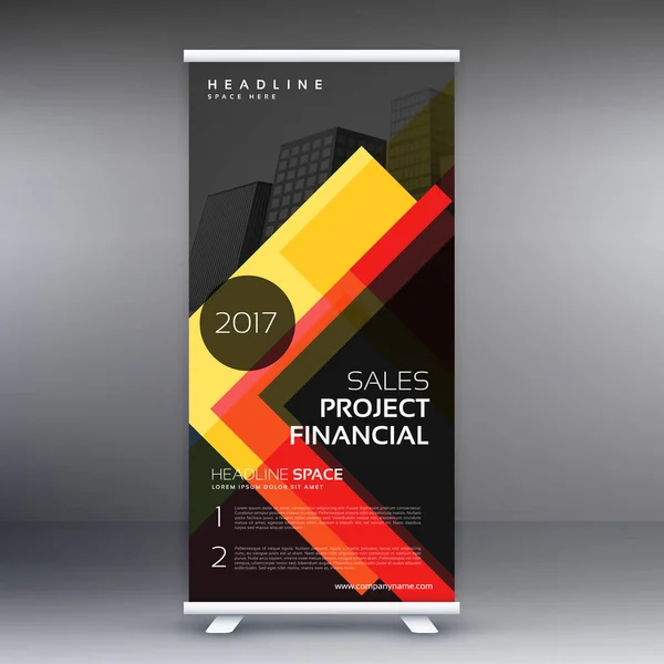 Σκούρο standee συναθροίζονται Σχεδιασμός banner με κίτρινο αφηρημένα σχήματα — Διανυσματικό Αρχείο