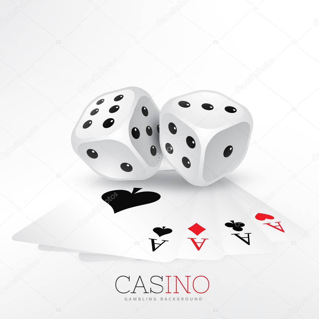 playing cards of casino with two dice