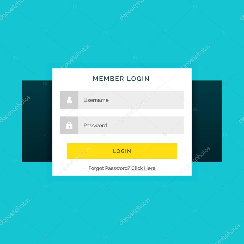 white member login form on blue background in flat style