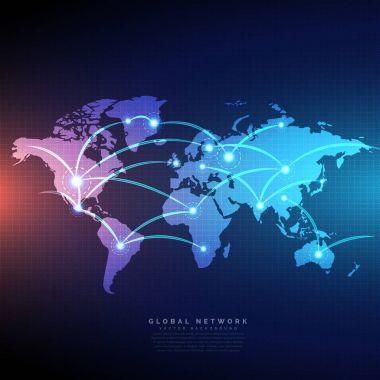 dijital dünya haritası satır bağlantıları ağ tasarımı ile bağlandı