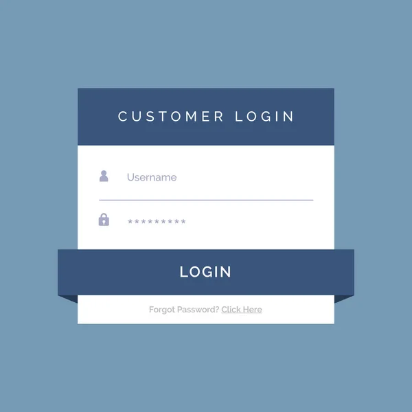 Flaches Login-Formular Design auf blauem Hintergrund — Stockvektor