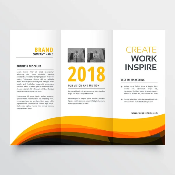 Orange and black wavy trifold business brochure flyer concept de — Stock Vector