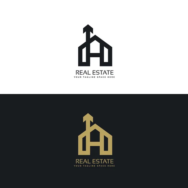 Design del logo della casa pulita con simbolo freccia — Vettoriale Stock