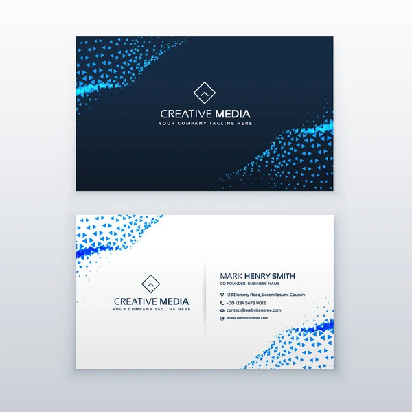 Diseño abstracto de tarjeta de visita azul con onda de triángulos — Vector de stock