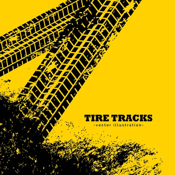 Tracce di pneumatici segni su sfondo giallo grunge — Vettoriale Stock