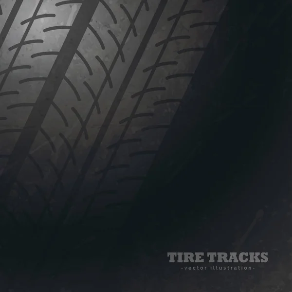 Fondo oscuro con marcas de huellas de neumáticos — Vector de stock