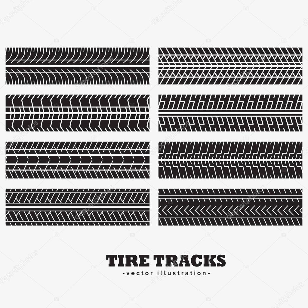 collection of eight tire tracks marks