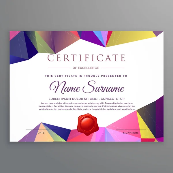 Modern low poly funky certificate design template — Stock Vector