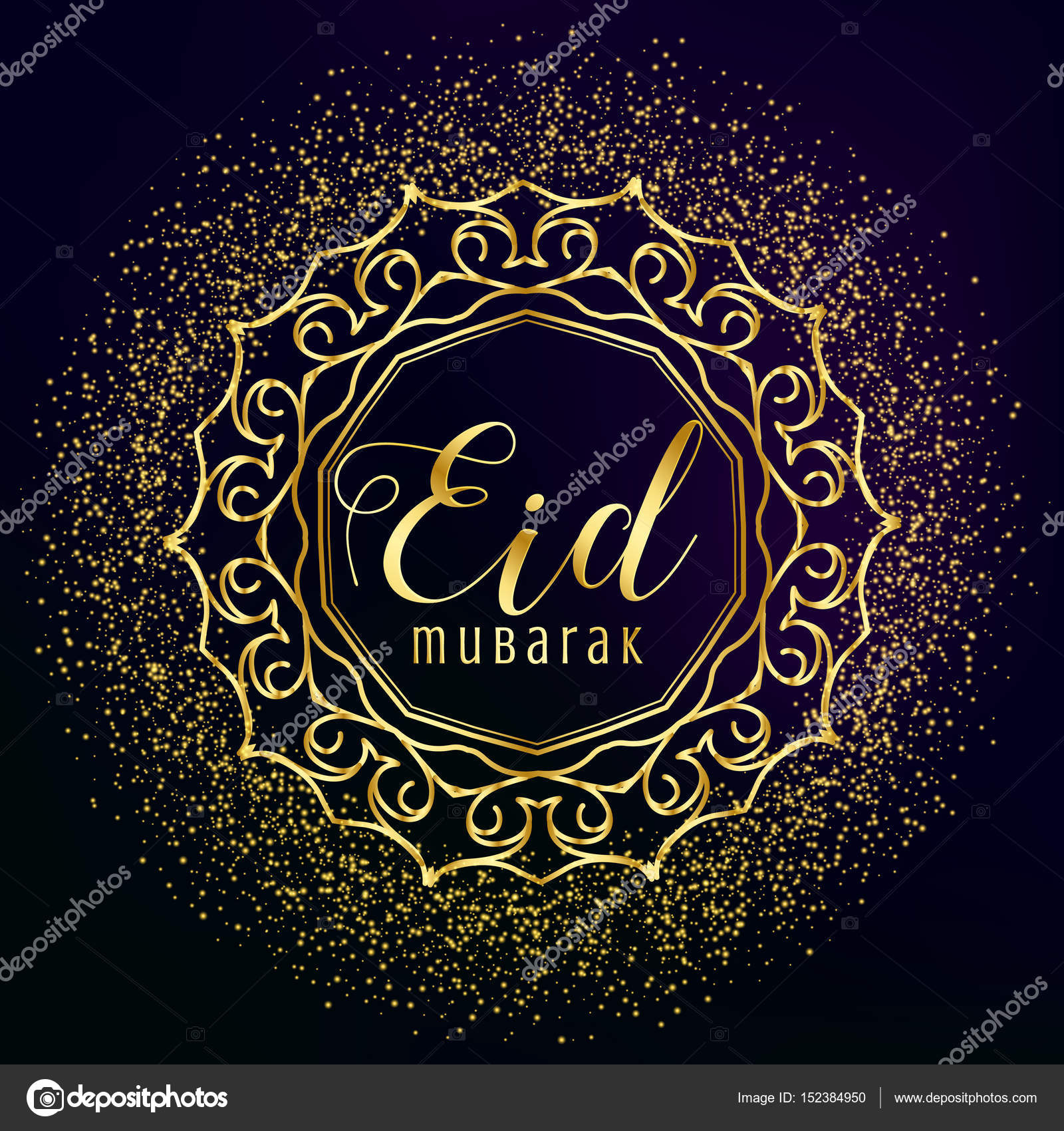 Eid mubarak gruß mit goldener mandala-dekoration und glitzern